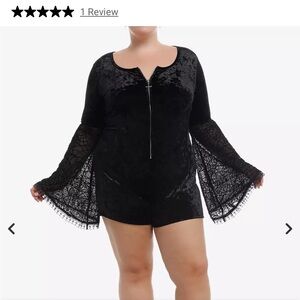 hot topic cosmic aura black velvet spiderweb bell sleeve romper nwt sz small